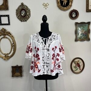 For Love & Lemons White Lace Embroidered Blouse Top
